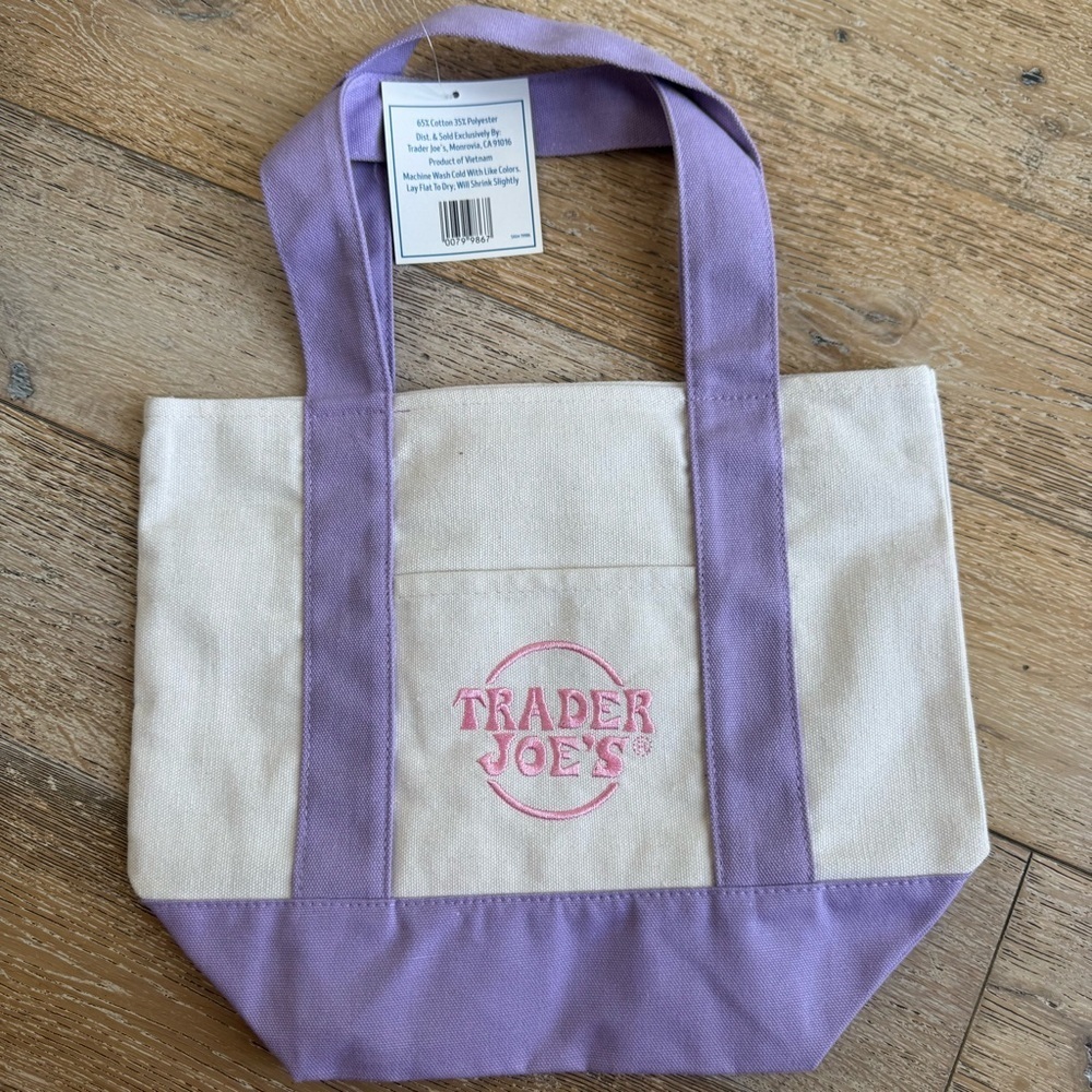 NWT Trader Joe’s Mini Pastel Canvas Tote Bag - Picture 2 of 2
